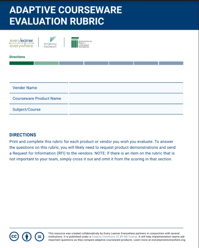 Adaptive Courseware Selection Rubric cover