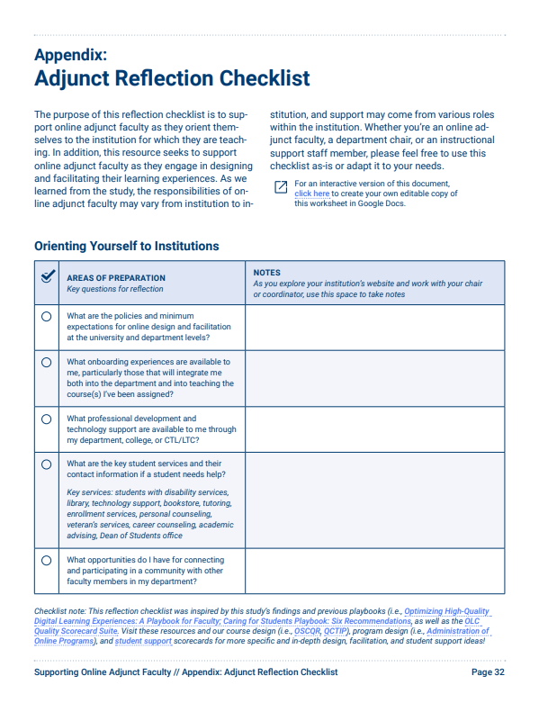 image of support adjunct faculty checklist