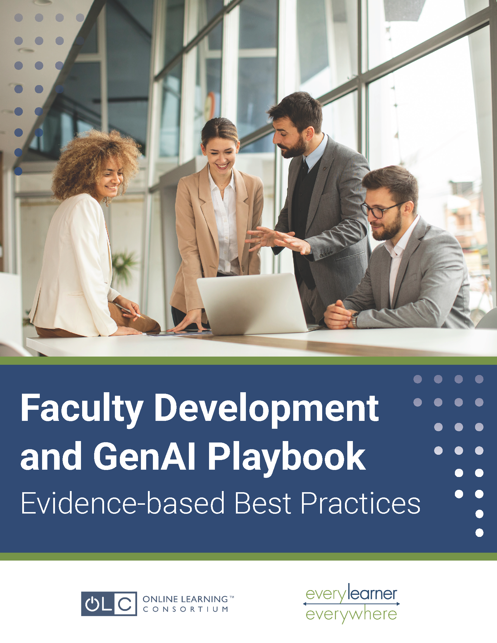 Four faculty members at conference table with laptop engaged in faculty development.