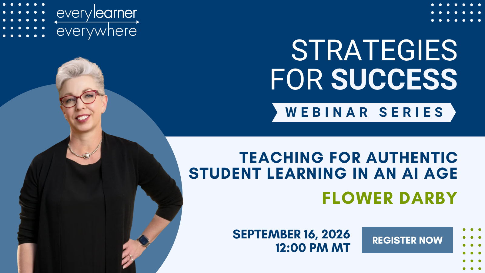 Authentic Student Learning webinar graphic with headshot, title, date and time.