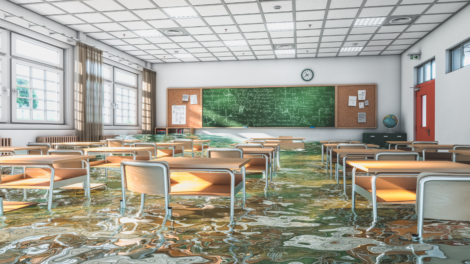 flooded classroom in need of academic continuity